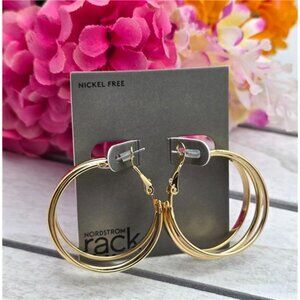Nordstrom Rack Gold Tone Triple Hoop Earrings 35mm Nickel Free Leverback